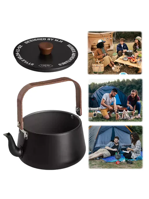 1 1л портативный чайник с дерев ручкой для Outdoor черный, 1 л, фото 4
