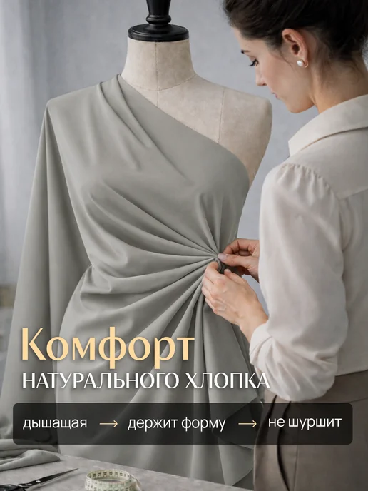 НИТЕКА Коттон твил плотная хлопковая ткань для шитья, серый, фото 2