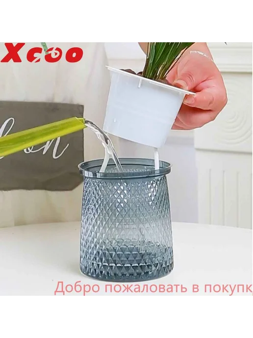 Горшок для цветов восьмиугольный серый ABS пластик 1 шт, 1 шт, фото 2