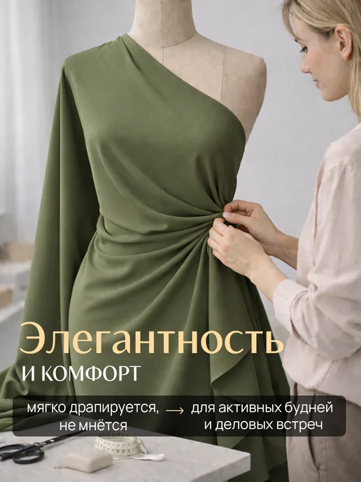 НИТЕКА Костюмная ткань для шитья твил стрейч, зеленый, фото 2