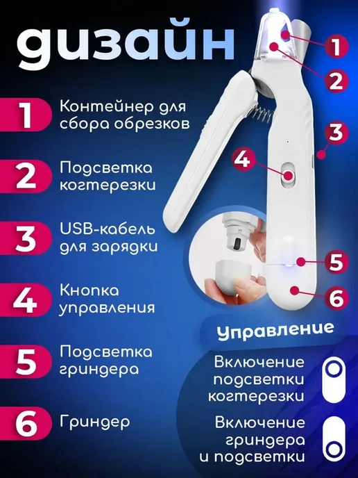 Когтерезка для собак мелких пород с ограничителем и подсветк…, белый, фото 8