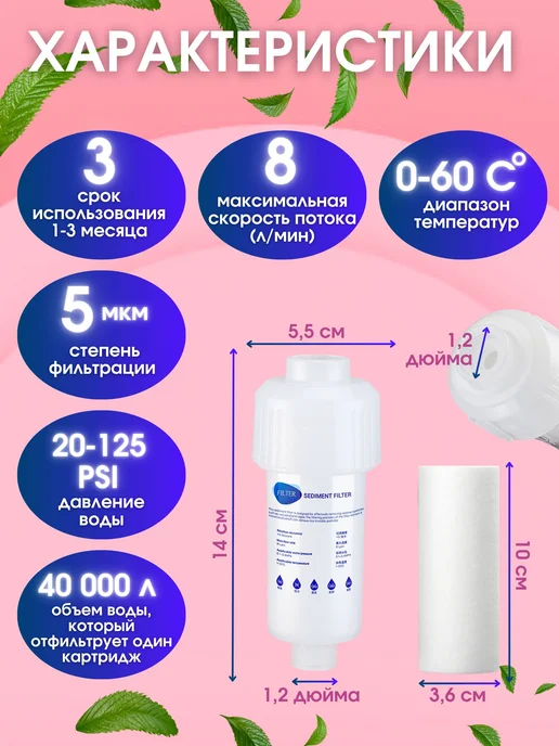 Фильтр для душа пластик силикон белый 55x140x55мм, 55x140x55 мм, фото 4