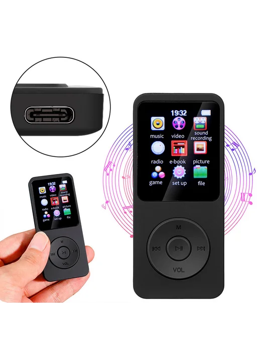 MP3 плеер 1 8'' с Type-C Bluetooth 5 0 чёрный, черный, фото 2