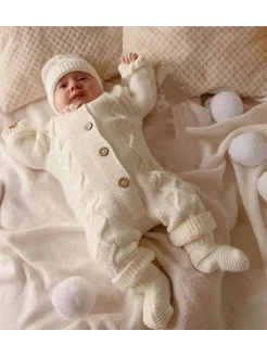 Baby Вязаный комбинезон для новорожденных и малышей на пуговицах