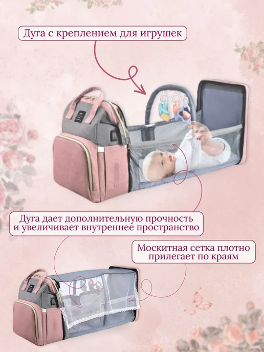 Рюкзак-кровать трансформер для мамы и малыша Пыльная роза, вариант, фото 3