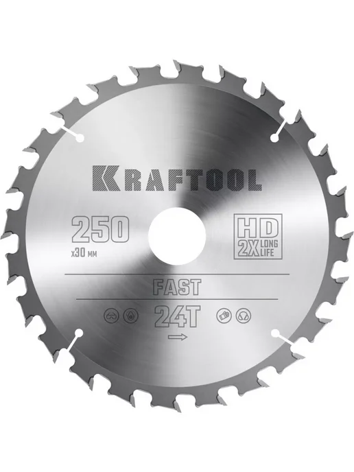 Kraftool Диск пильный по дереву 250x30 мм, 24Т, 250x30 мм, фото 2