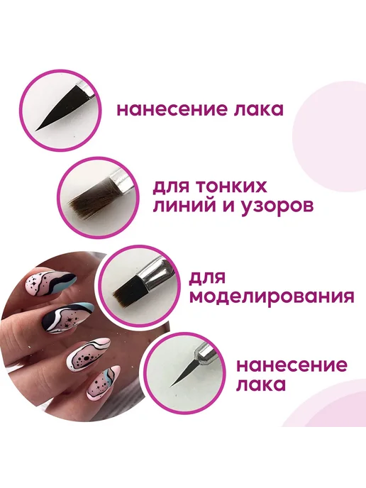Кисть для маникюра Белый нейлон 8шт, 8 шт, фото 2
