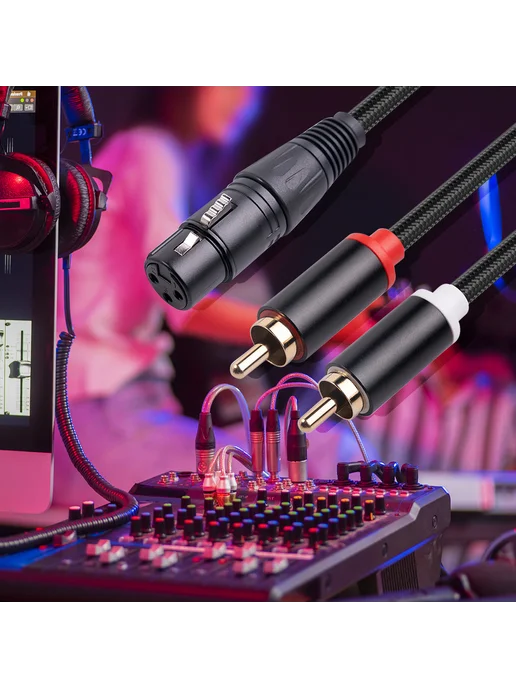 XLR Female→Dual RCA Male аудиокабель 1м антипомехи, 1 м, фото 4