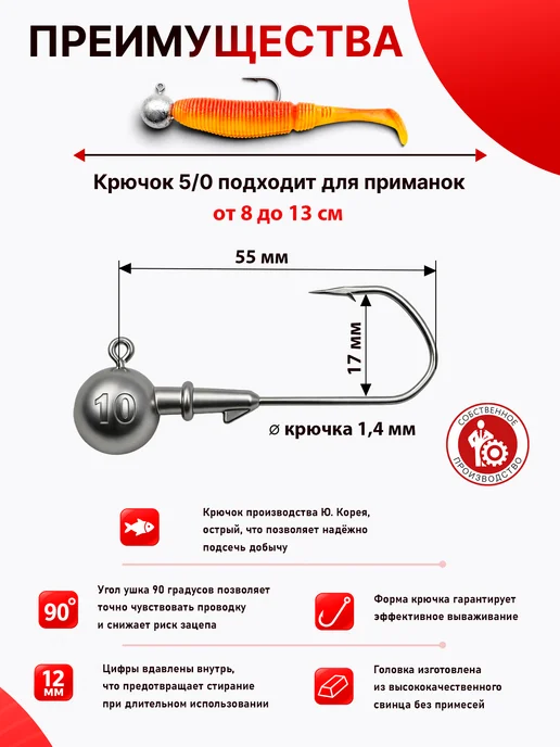 Тульские снасти Джиг-головки для рыбалки набор грузила на крючке 5 0, вариант, фото 2