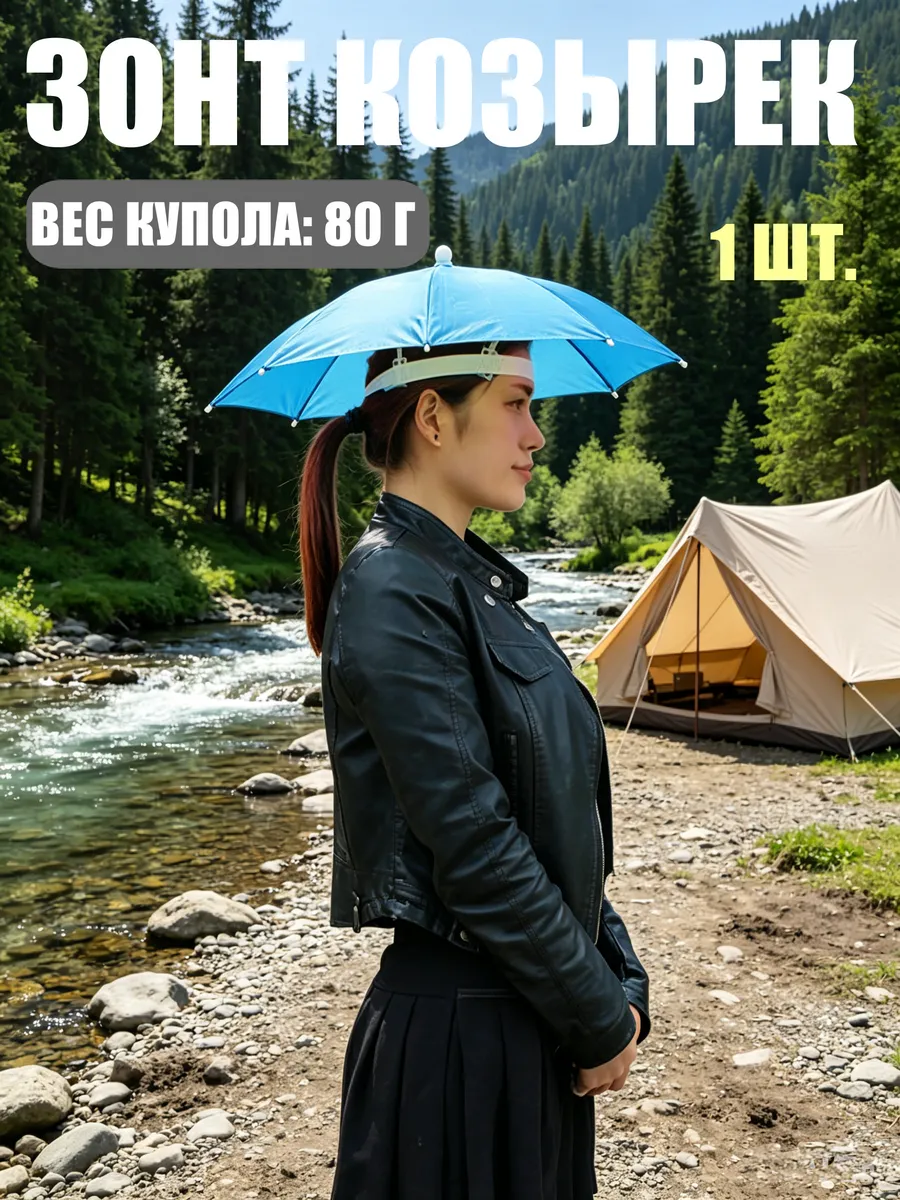 Зонтик-кепка для рыбалки, складной, водонепр. синий