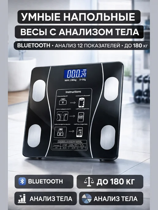 АР1704 Умные весы напольные, с блютуз анализом, черный
