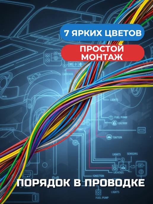 Провод автомобильный медный ПВАМ 0.75 кв.мм. 7 цветов по 3 м, 7 цв., 3 м, фото 3