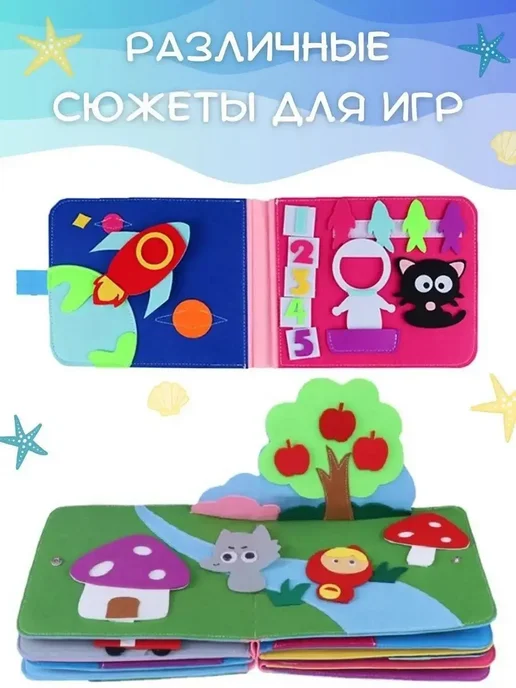 Игрушки для малышей - книга из фетра на липучках, синий, фото 7