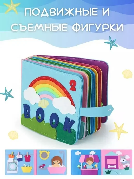Игрушки для малышей - книга из фетра на липучках, синий, фото 8