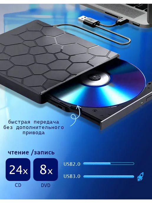 Внешний дисковод CD DVD RW 8 в 1 оптический привод, вариант, фото 7