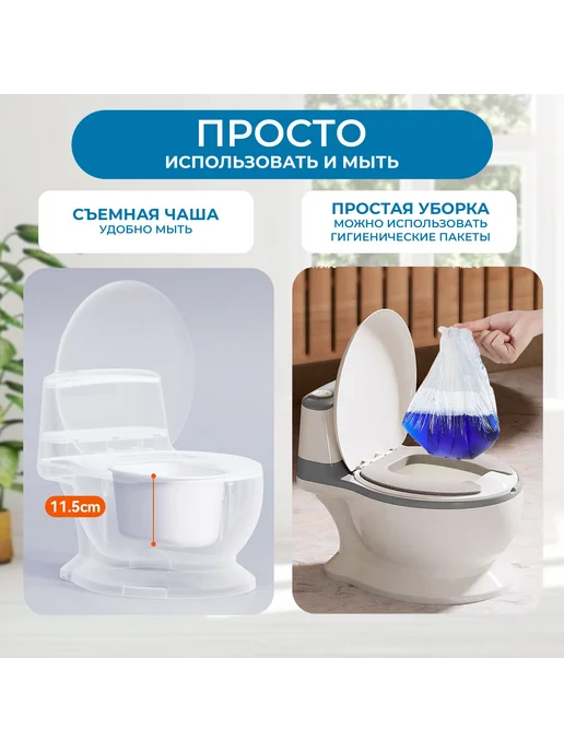 Горшок-унитаз детский Бело-серый со спинкой, с крышкой, серый, фото 3
