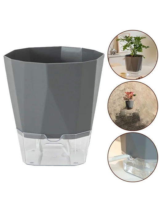 Горшок для цветов, 13.5x12.5см серый, 1 шт, 13.5x12.5 см, 1 шт