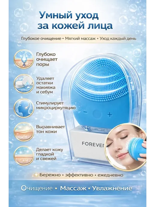 MM07 Электрическая щеточка для лица силиконовая, голубой, фото 2