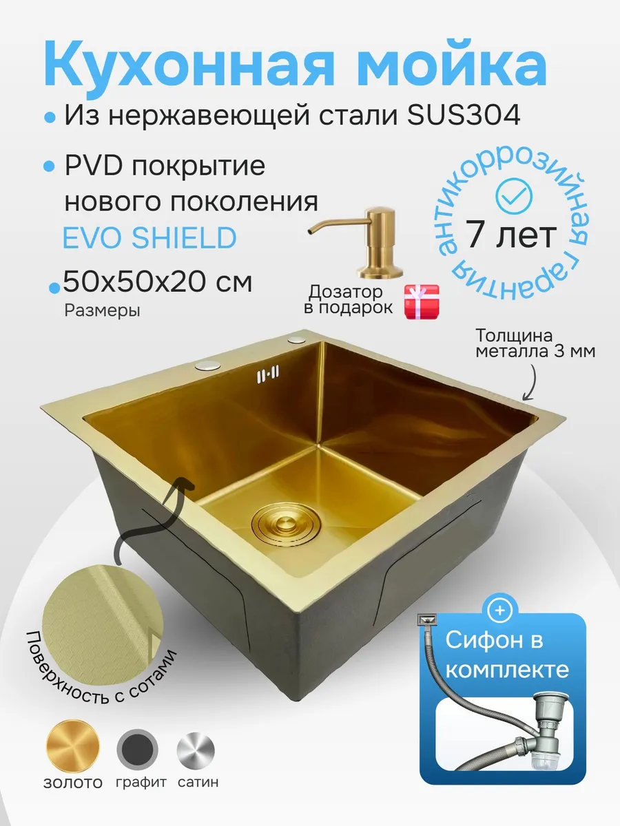 Кухонная мойка из нержавеющей стали, ребристое дно