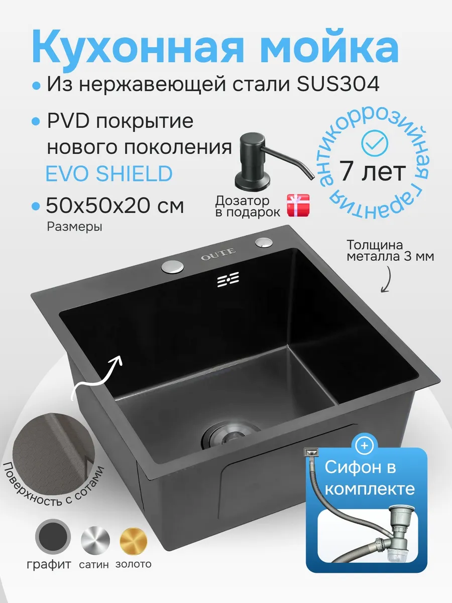 Кухонная мойка из нержавеющей стали, ребристое дно