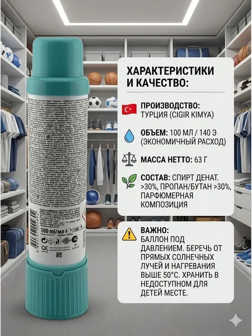 AIX2 Дезодорант для спортивной обуви и кроссовок от пота и запаха, 100 мл, фото 3