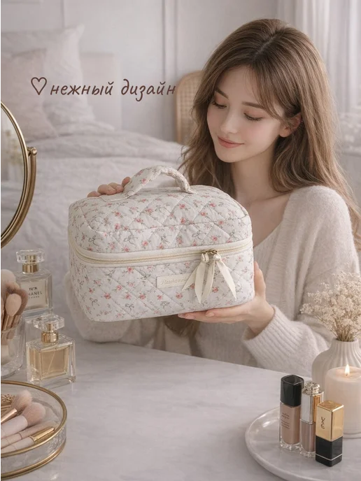 Trendshop161 Косметичка большая с бантиками органайзер для косметики, белый, фото 3