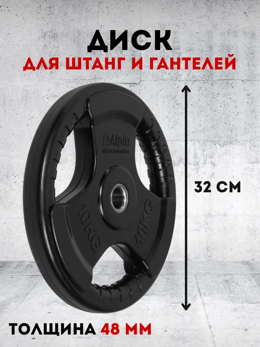ALPIN Блины для штанги металл обрезиненный 10 кг. 1 шт, 10 кг, 1 шт, фото 2