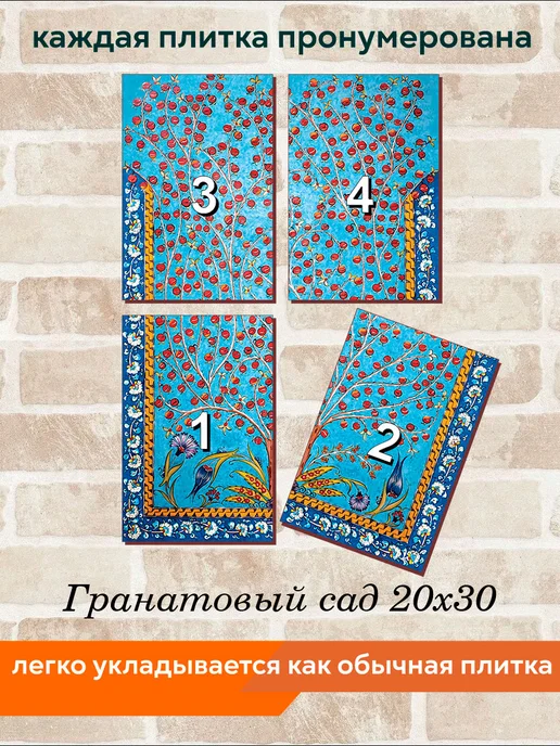 fres-co Панно из керамической плитки Гранатовый сад 10х10, 20x30, фото 4
