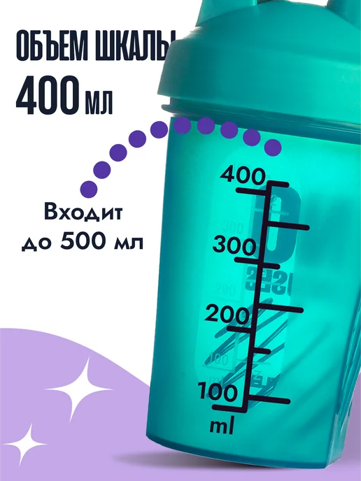 VOTTLER Шейкер для протеина 400 мл с сеткой и венчиком, бирюзовый, 400 мл, фото 3