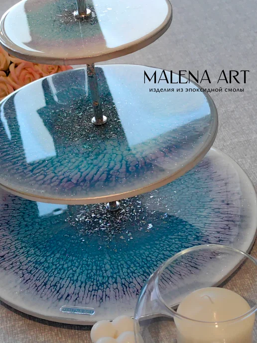 MALENA ART Фруктовница трёхъярусная из эпоксидной смолы, синий, фото 2
