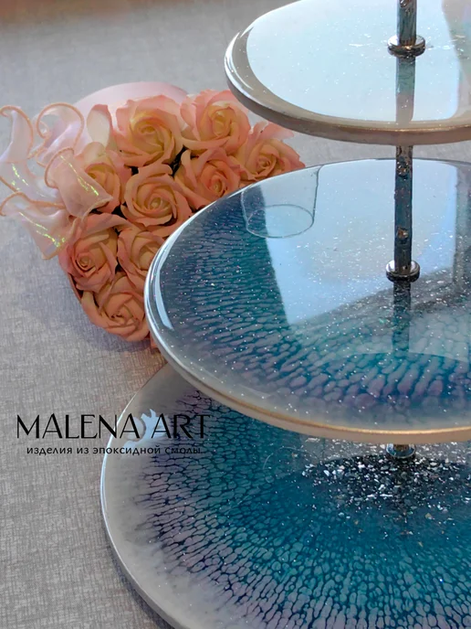 MALENA ART Фруктовница трёхъярусная из эпоксидной смолы, синий, фото 3