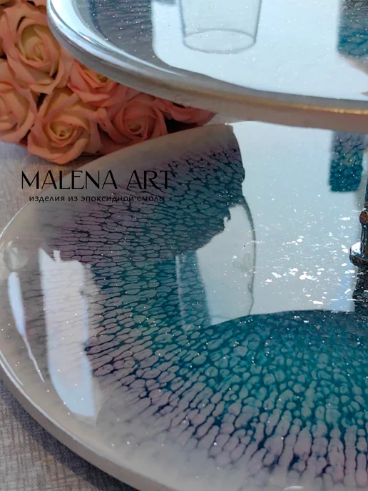 MALENA ART Фруктовница трёхъярусная из эпоксидной смолы, синий, фото 5