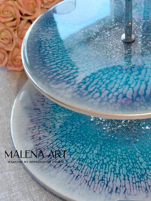 MALENA ART Фруктовница трёхъярусная из эпоксидной смолы, синий, фото 7