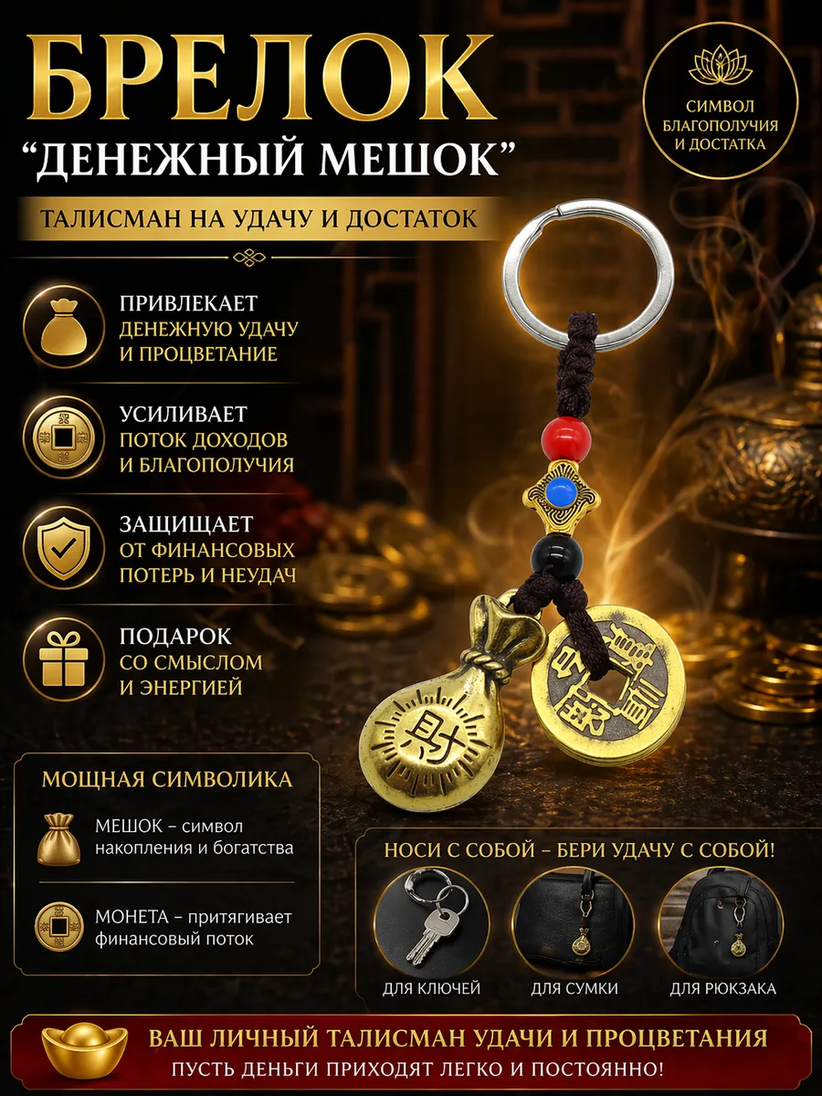 Брелок «Денежный мешок», талисман на удачу и богатство