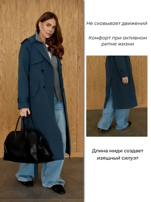 JOJOLADY Плащ тренч демисезонный кожаный длинный, серый, фото 4