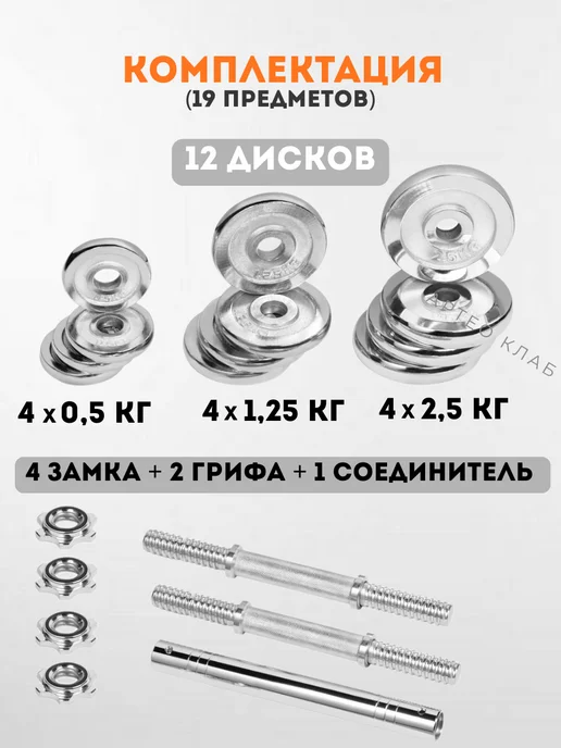 ALPIN Гантели разборные 20 кг со штангой стальные, 20 кг, фото 2