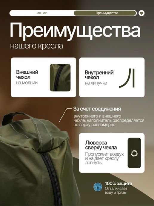 Amiran21 Бескаркасное кресло мешок XXXXL, зеленый, фото 2