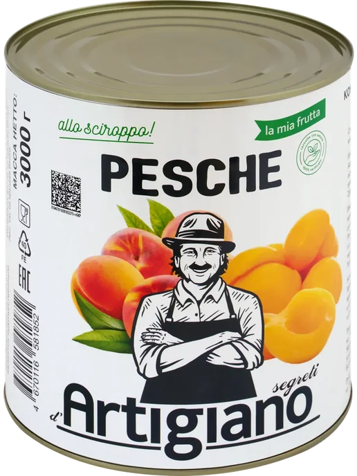 Персики ARTIGIANO Zigui, половинки в сиропе, 3кг, 3 кг