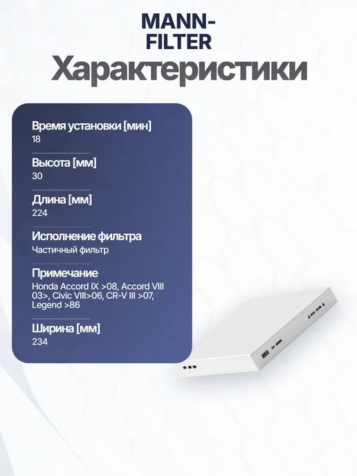 Фильтр воздуха 224x234x30 мм для HONDA CR-V I-CTDI, 224x234x30 мм, фото 7