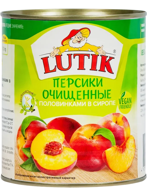 Персики LUTIK половинки в сиропе, очищенные, 850мл, 850 мл
