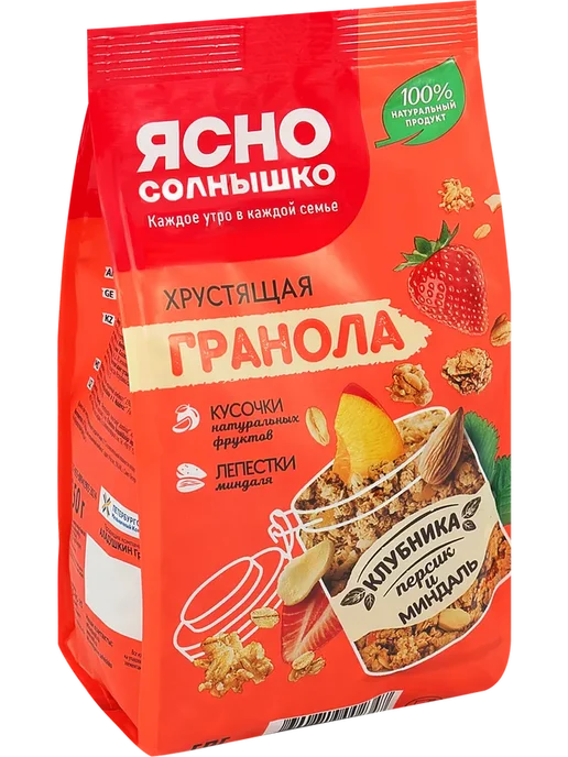 Гранола ЯСНО СОЛНЫШКО с клубникой, персиком и миндалем, 250г, 250 г, фото 2