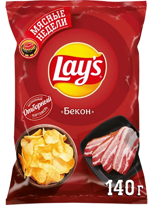 Lay's Lays Чипсы картофельные Бекон набор 3 шт 70 гр, 140 г