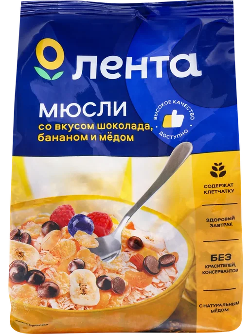 Мюсли ЛЕНТА Со вкусом шоколада с бананом и медом 400г, 400 г