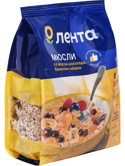 Мюсли ЛЕНТА Со вкусом шоколада с бананом и медом 400г, 400 г, фото 2