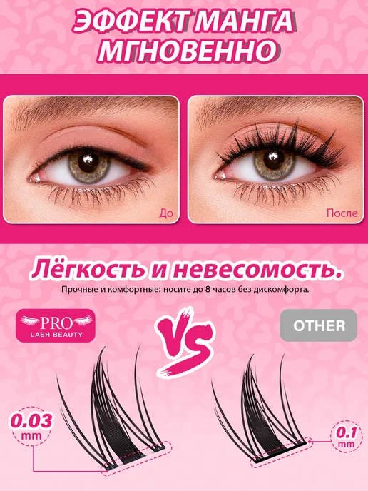 PROLASHBEAUTY Ресницы накладные пучки лучики эффект манга 16мм (клей в наб…, черный, фото 4