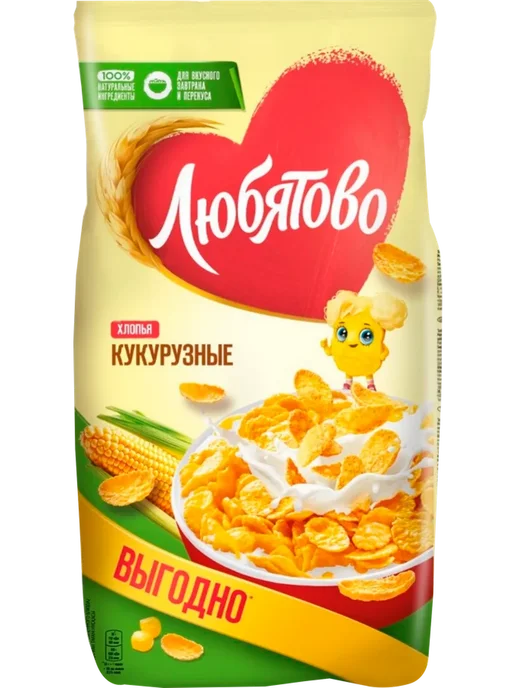 Хлопья кукурузные ЛЮБЯТОВО 600г, 600 г