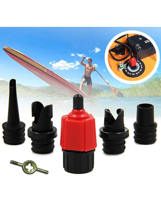 Насосный конвертер 4 насадки для SUP (Red), красный, фото 2