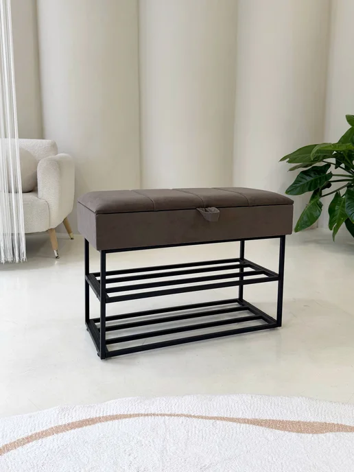 STEEL MEBEL design Банкетка обувница в прихожую с мягким сиденьем, 73х34х52см, черный
