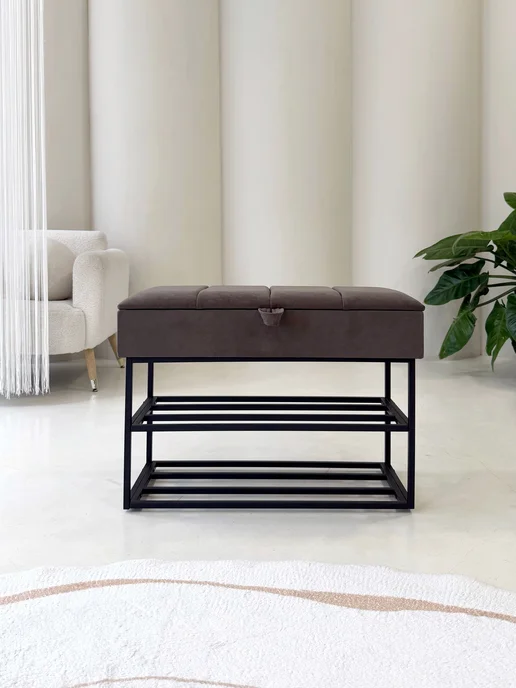 STEEL MEBEL design Банкетка обувница в прихожую с мягким сиденьем, 73х34х52см, черный, фото 2