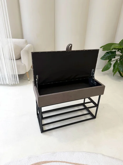 STEEL MEBEL design Банкетка обувница в прихожую с мягким сиденьем, 73х34х52см, черный, фото 3